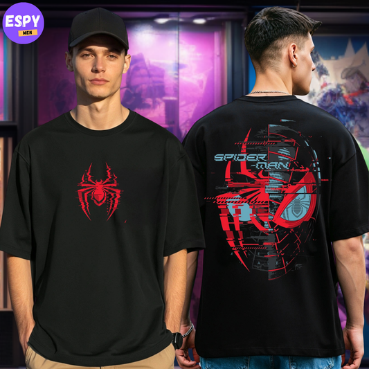Buy Men's Black Spider man Graphic Printed Oversized T-shirt