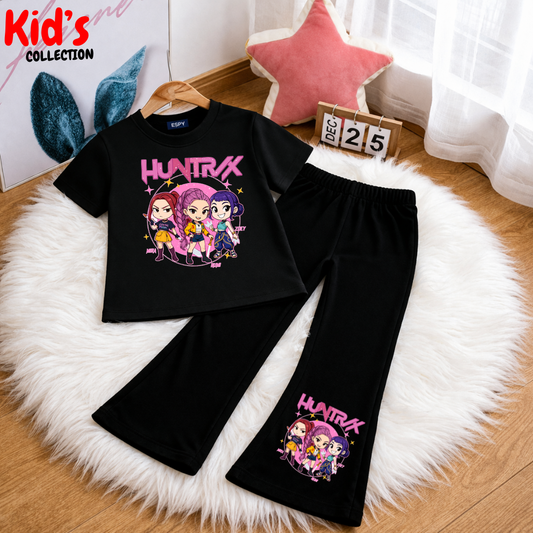 Trendy Kids 2-Piece Outfit Set – Top & Black Flared Pants