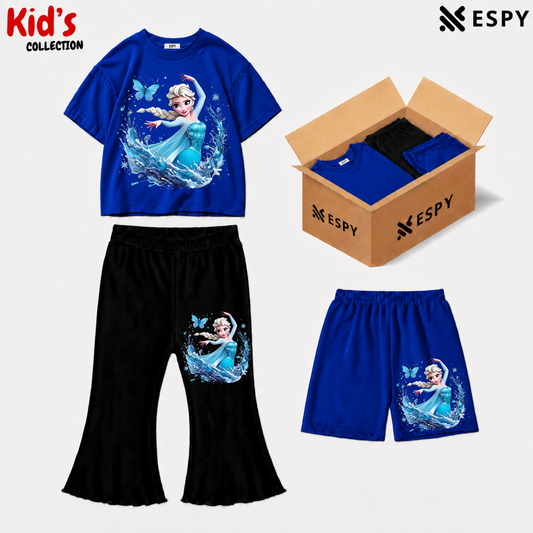 Kids 3-Piece Outfit Bundle Set – T-Shirt, Flared Pant & Shorts