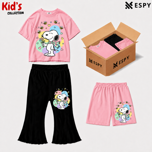 Kids 3-Piece Outfit Bundle Set – T-Shirt, Flared Pant & Shorts