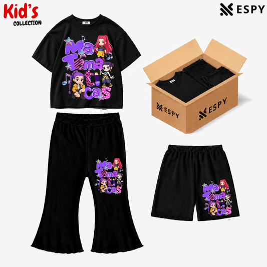 Kids 3-Piece Outfit Bundle Set – T-Shirt, Flared Pant & Shorts