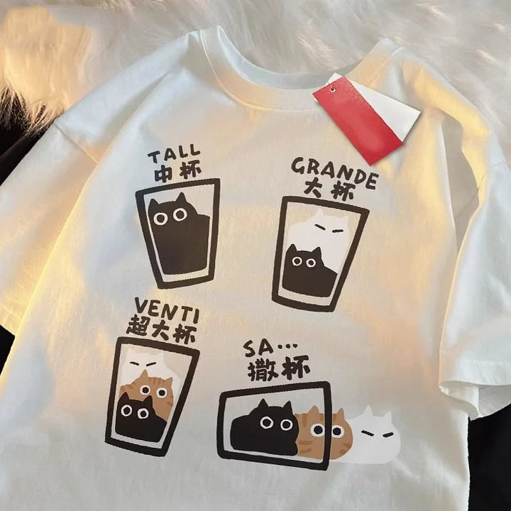 Cat Coffee Pure Cotton Trendy Summer Unisex T-shirt