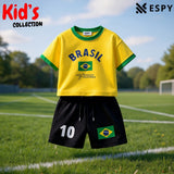 Kids Brazil  World Cup Cotton Drop Shoulder T-Shirt & Pant Set