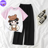 Contrast Summer Casual Two Piece Sets Fashion Women Kawaii Print T-Shirt And Pants Outfits Tracksuits