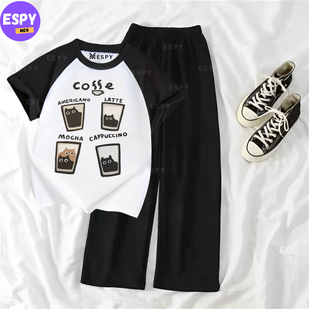 Contrast Summer Casual Two Piece Sets Fashion Women Kawaii Print T-Shirt And Pants Outfits Tracksuits