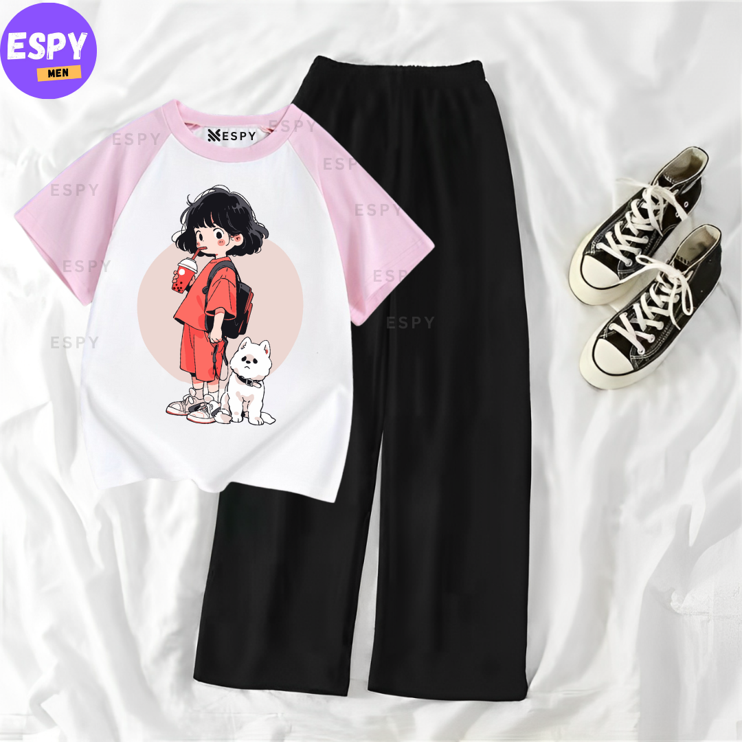 Contrast Summer Casual Two Piece Sets Fashion Women Kawaii Print T-Shirt And Pants Outfits Tracksuits