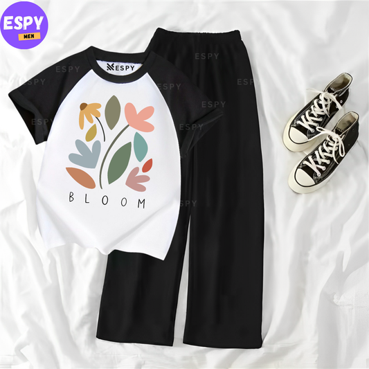 Contrast Summer Casual Two Piece Sets Fashion Women Kawaii Print T-Shirt And Pants Outfits Tracksuits