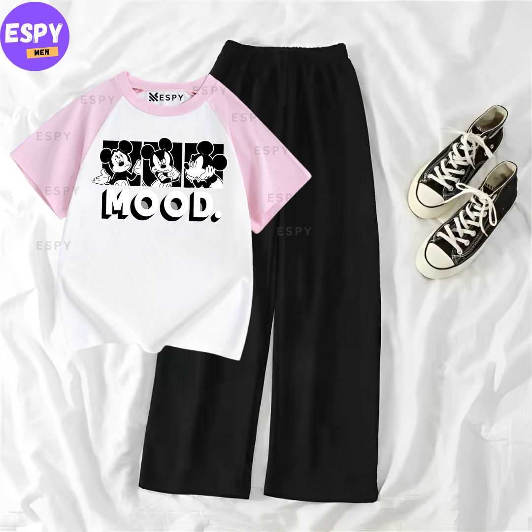 Contrast Summer Casual Two Piece Sets Fashion Women Kawaii Print T-Shirt And Pants Outfits Tracksuits