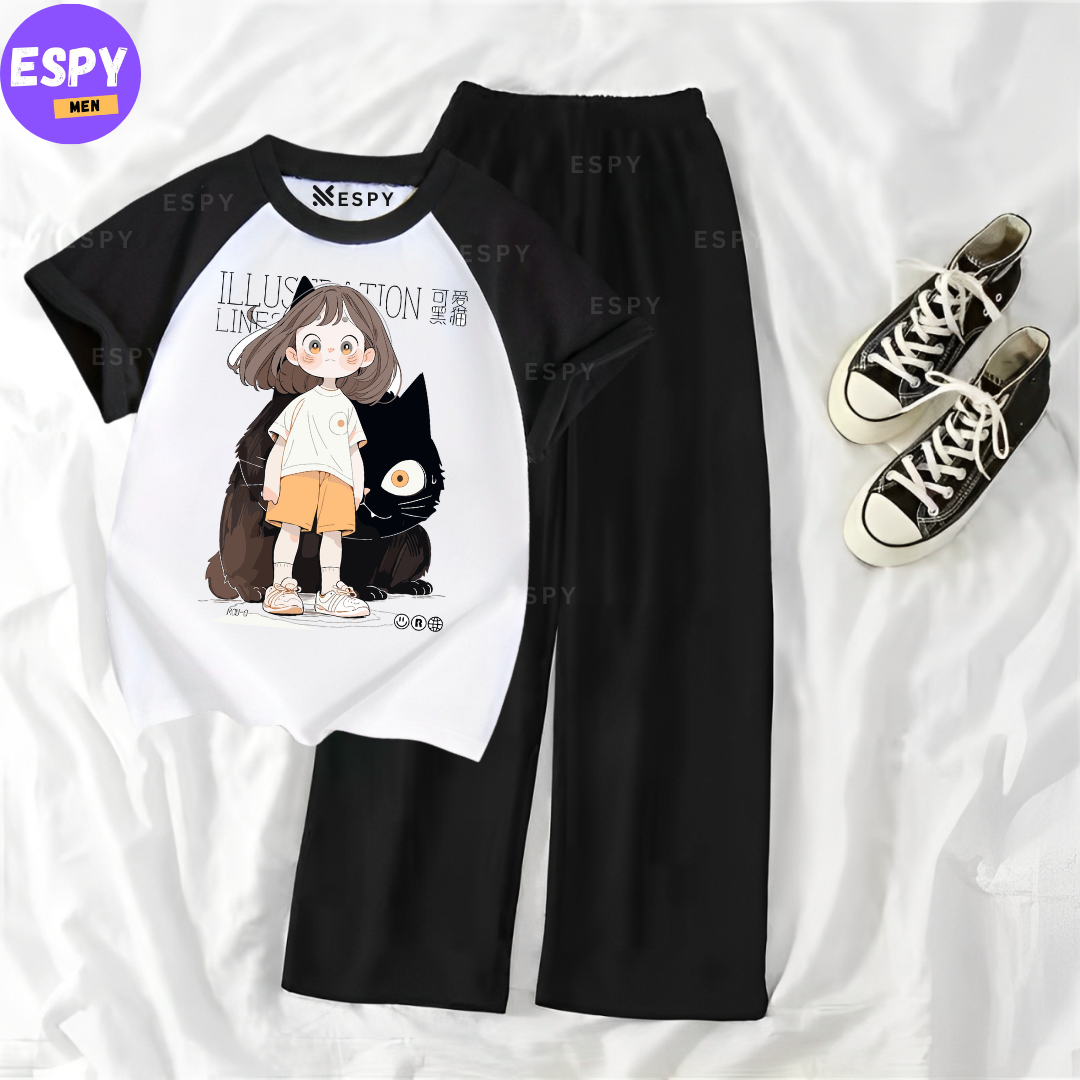 Contrast Summer Casual Two Piece Sets Fashion Women Kawaii Print T-Shirt And Pants Outfits Tracksuits