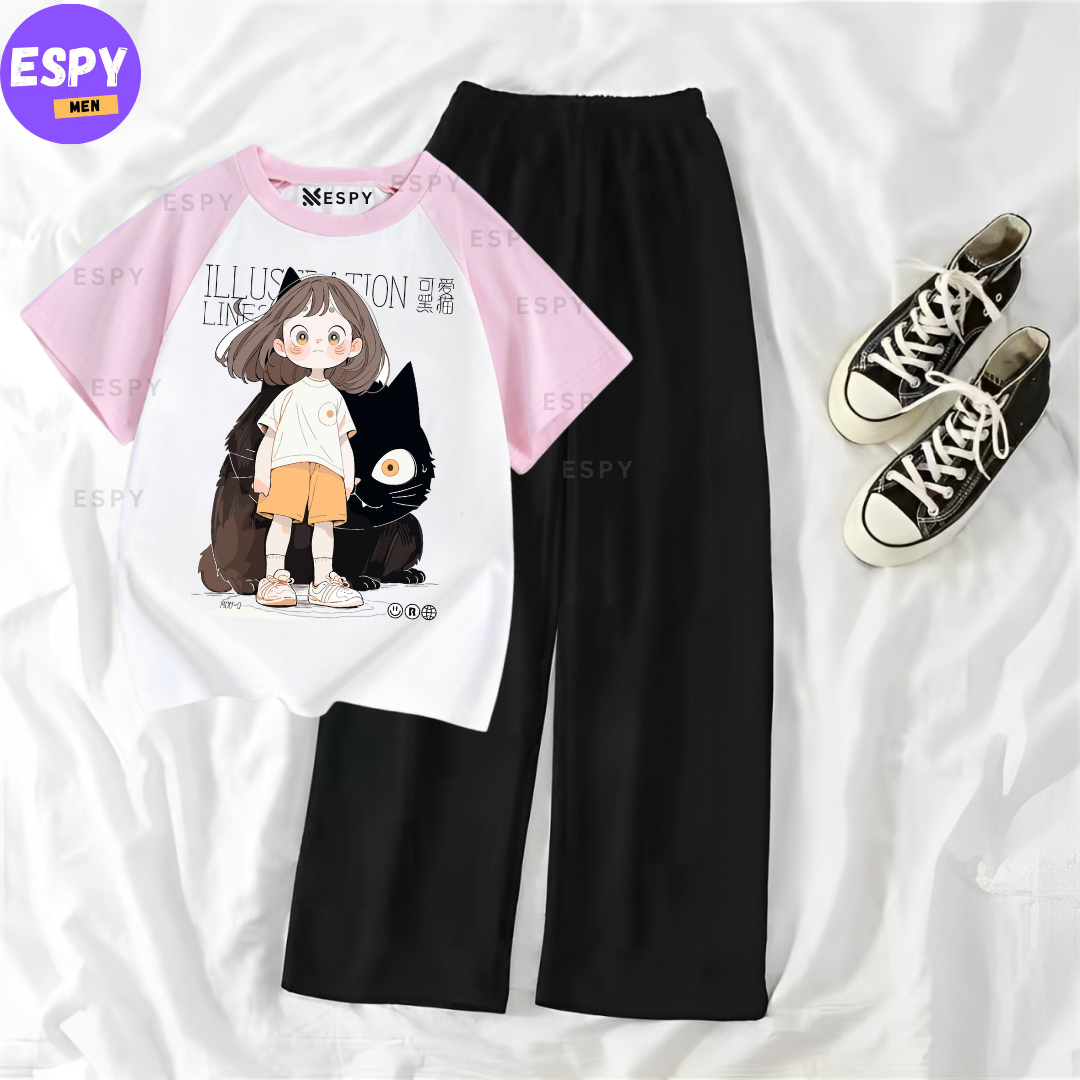 Contrast Summer Casual Two Piece Sets Fashion Women Kawaii Print T-Shirt And Pants Outfits Tracksuits