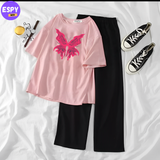 Summer Casual Two Piece Sets Fashion Women Floral Print T-Shirt And Straight Pants Outfits Tracksuits