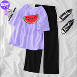 Summer Casual Two Piece Sets Fashion Women Printed T-Shirt And Straight Pants Outfits