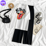 Summer Casual Two Piece Sets Fashion Women Printed T-Shirt And Straight Pants Outfits