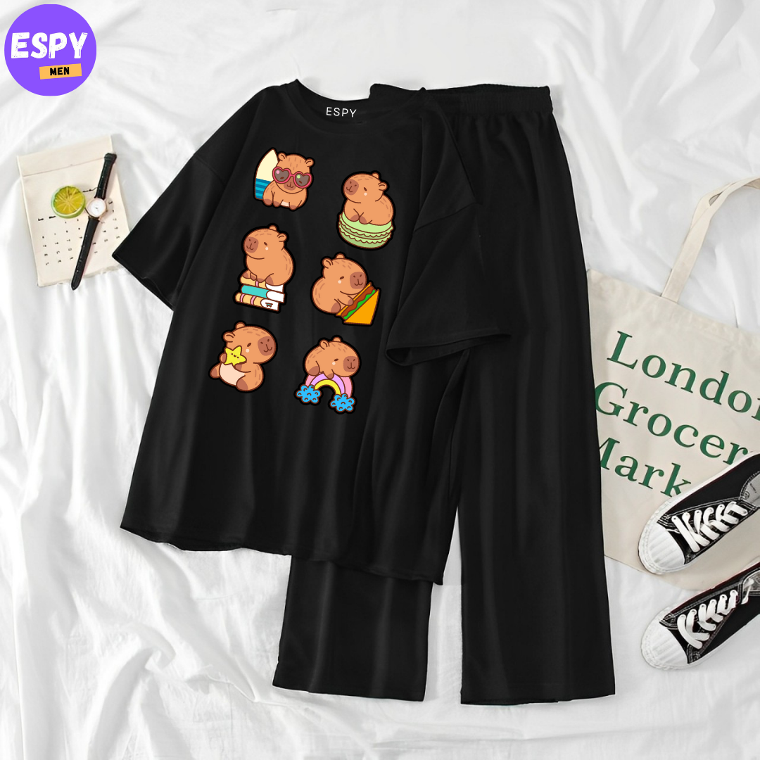 Women Summer Casual Two Piece Sets  Printed T-Shirt And Straight Pants Outfits