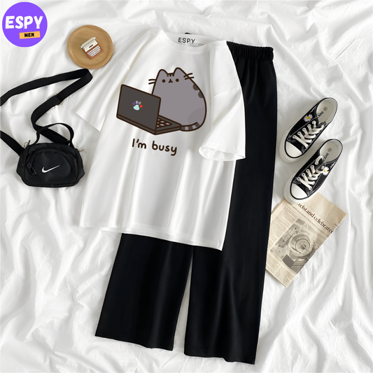 Women Summer Casual Two Piece Sets  Printed T-Shirt And Straight Pants Outfits
