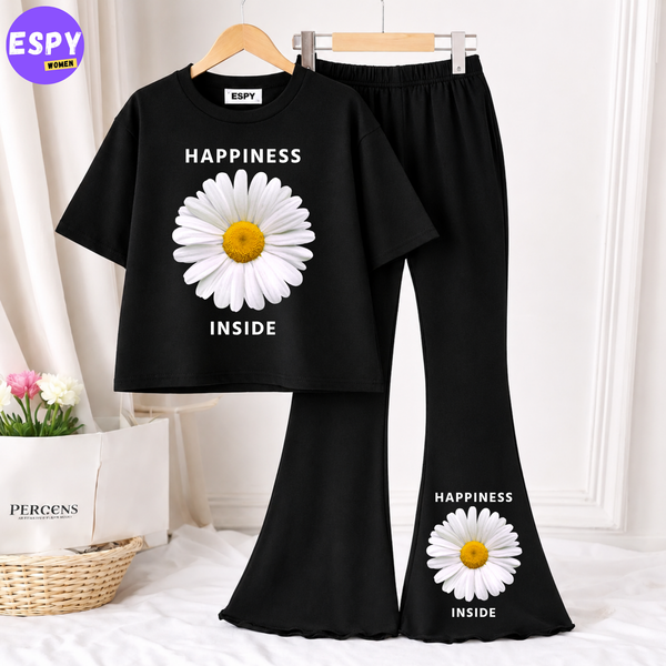 Trendy Women’s Co-Ord Set – Loose Fit Tee & Bootcut Pants