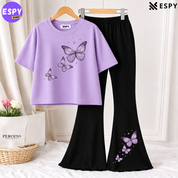 Trendy Women’s Co-Ord Set – Loose Fit Tee & Bootcut Pants