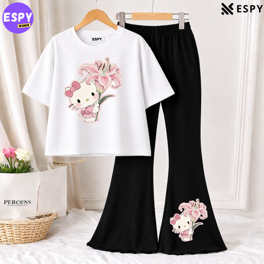 Trendy Women’s Co-Ord Set – Loose Fit Tee & Bootcut Pants