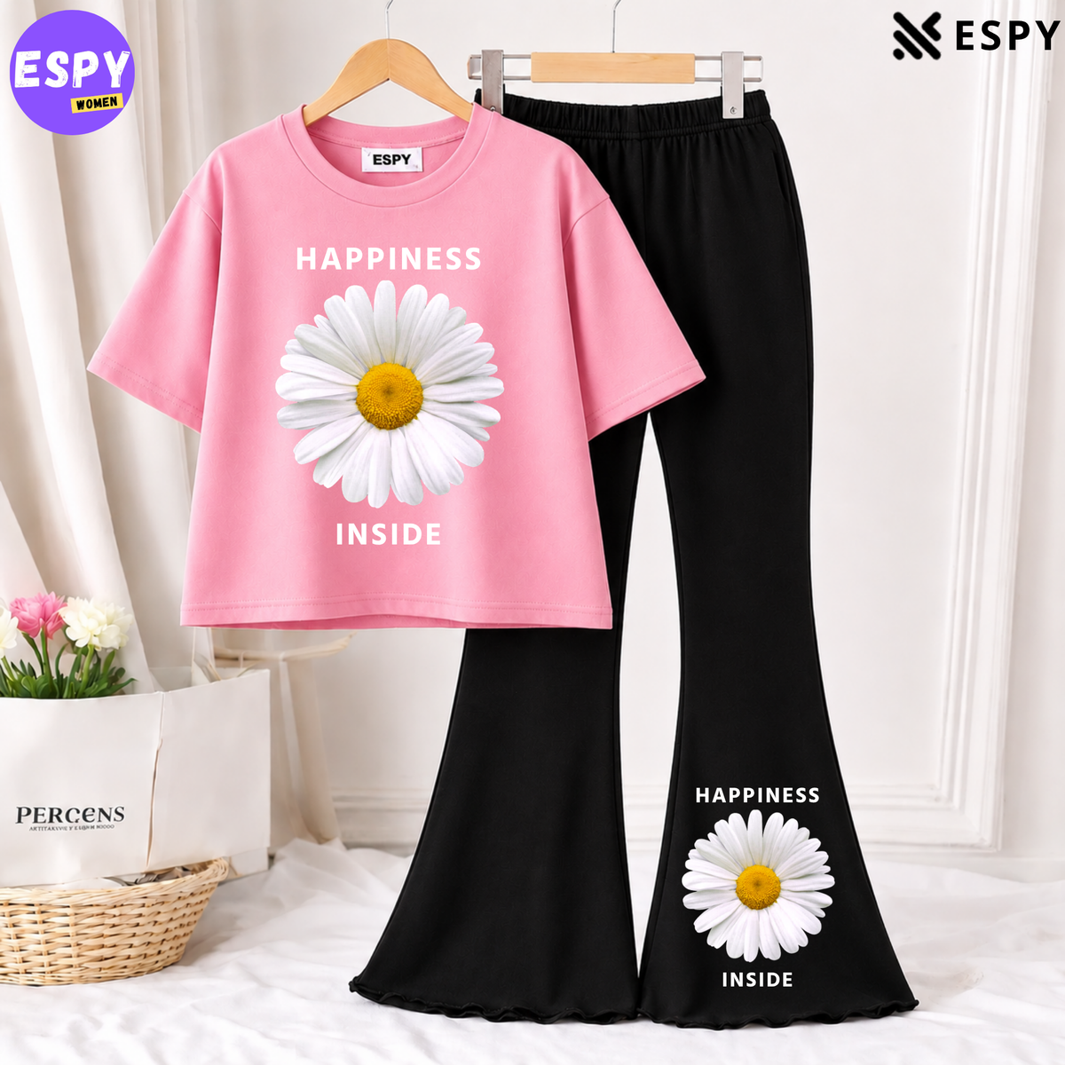 Trendy Women’s Co-Ord Set – Loose Fit Tee & Bootcut Pants