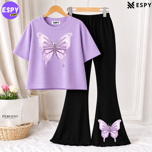 Trendy Women’s Co-Ord Set – Loose Fit Tee & Bootcut Pants