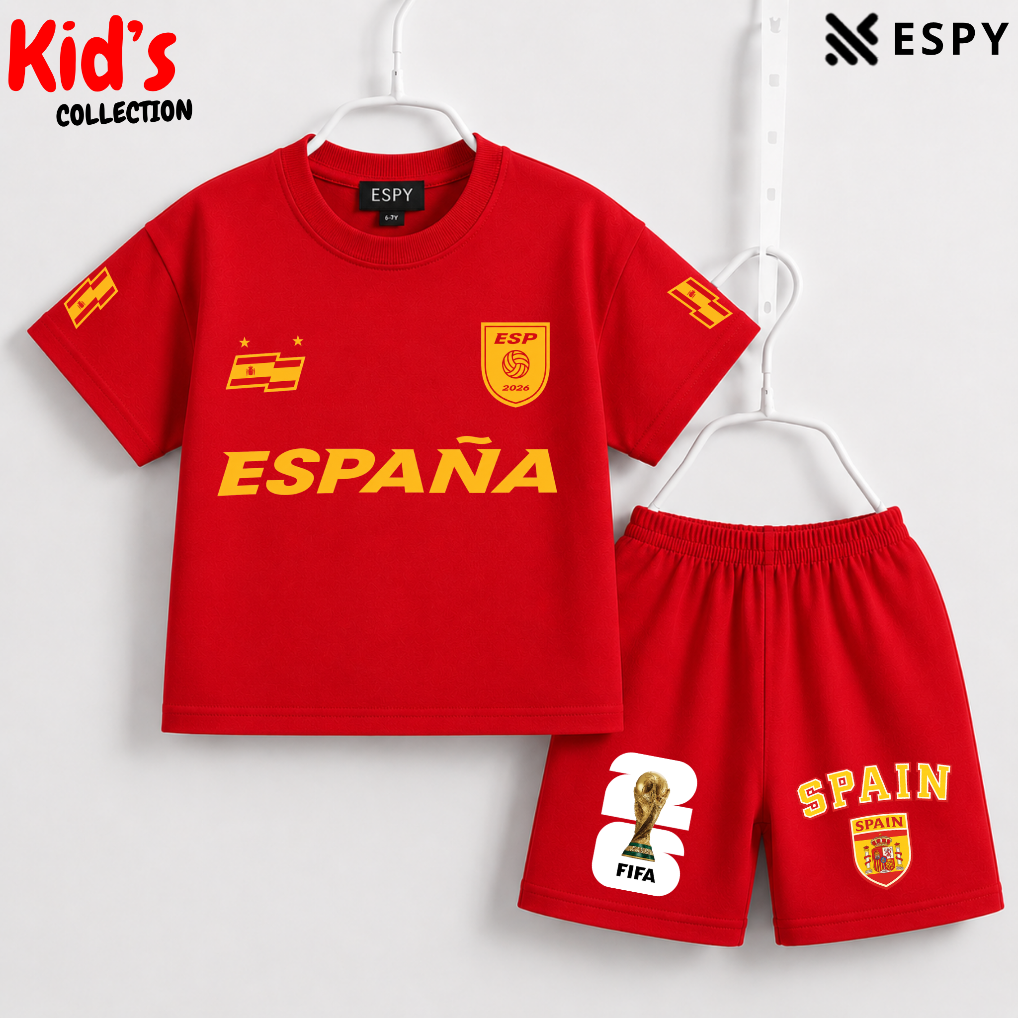 Kids Spain World Cup Champion Cotton T-Shirt & Shorts Set