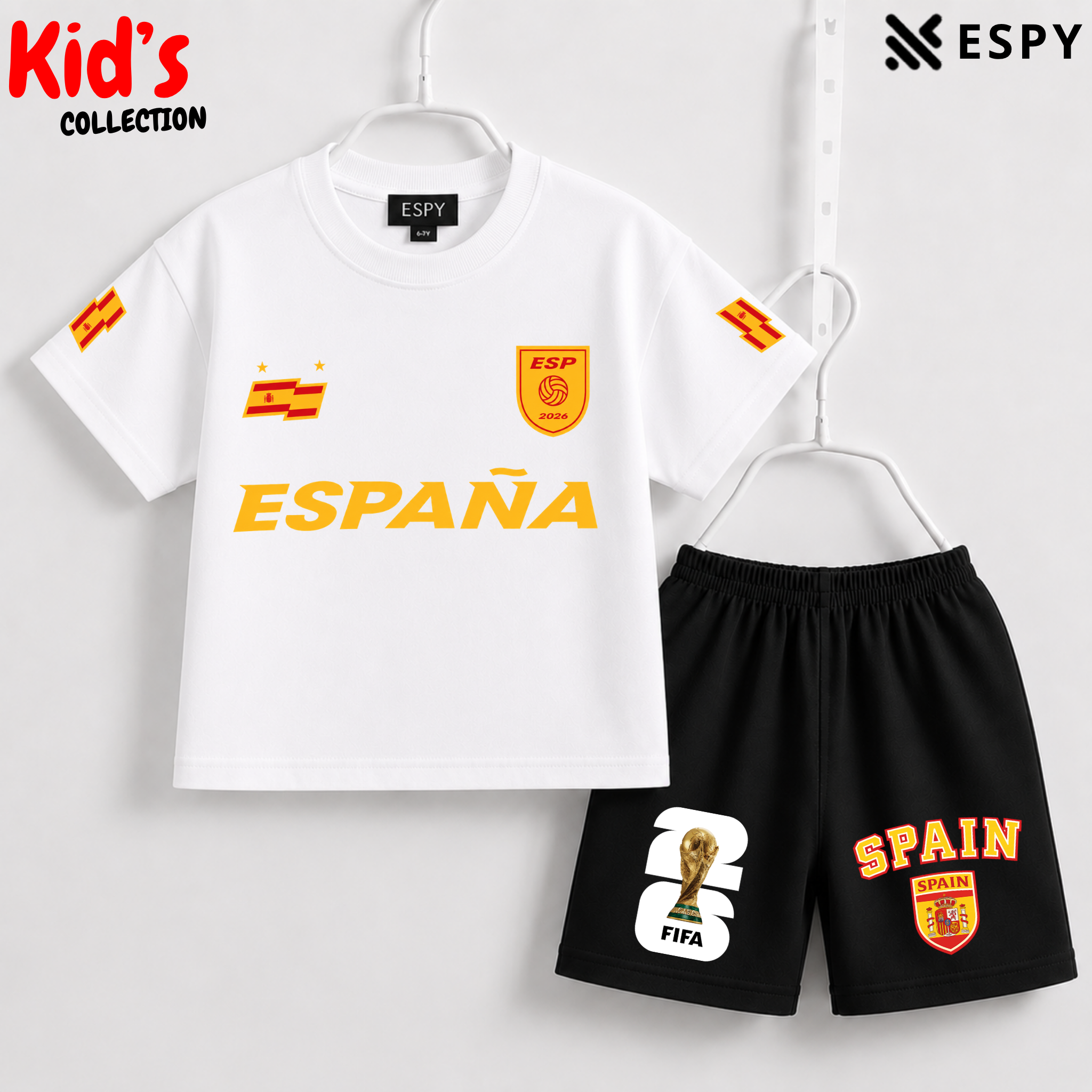 Kids Spain World Cup Champion Cotton T-Shirt & Shorts Set