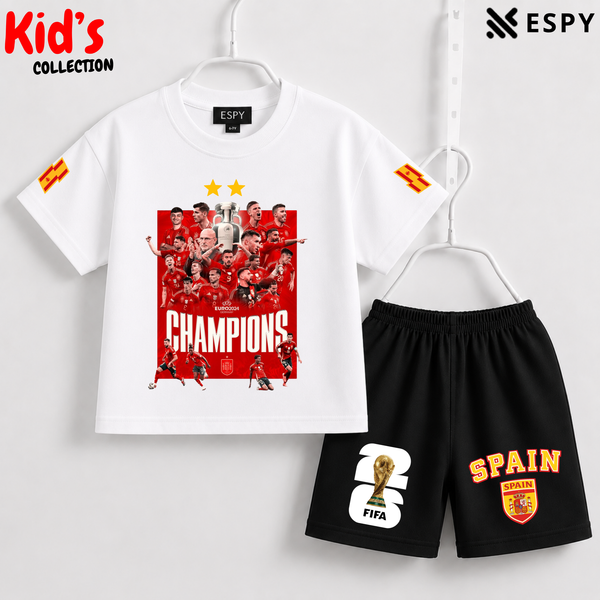 Kids Spain World Cup Champion Cotton T-Shirt & Shorts Set