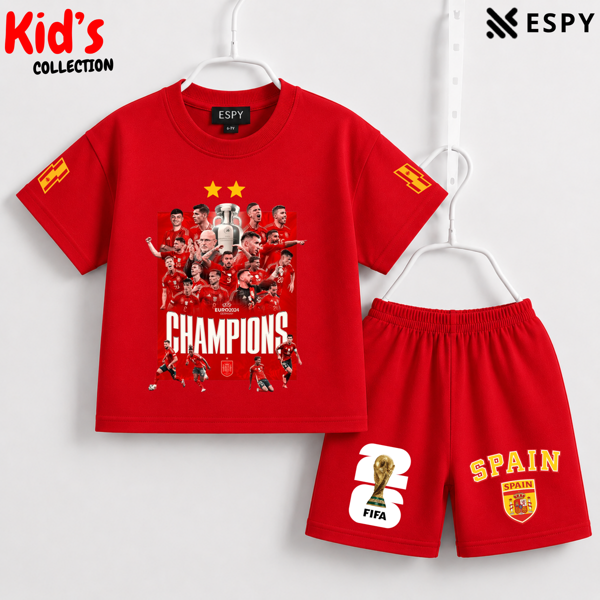 Kids Spain World Cup Champion Cotton T-Shirt & Shorts Set