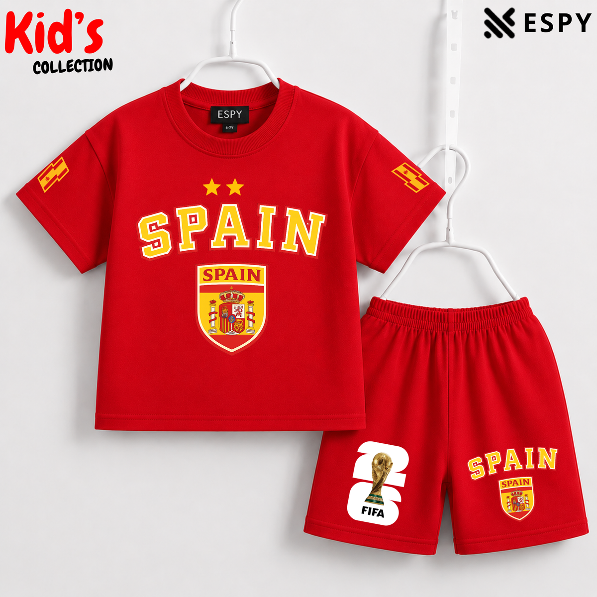 Kids Spain World Cup Champion Cotton T-Shirt & Shorts Set