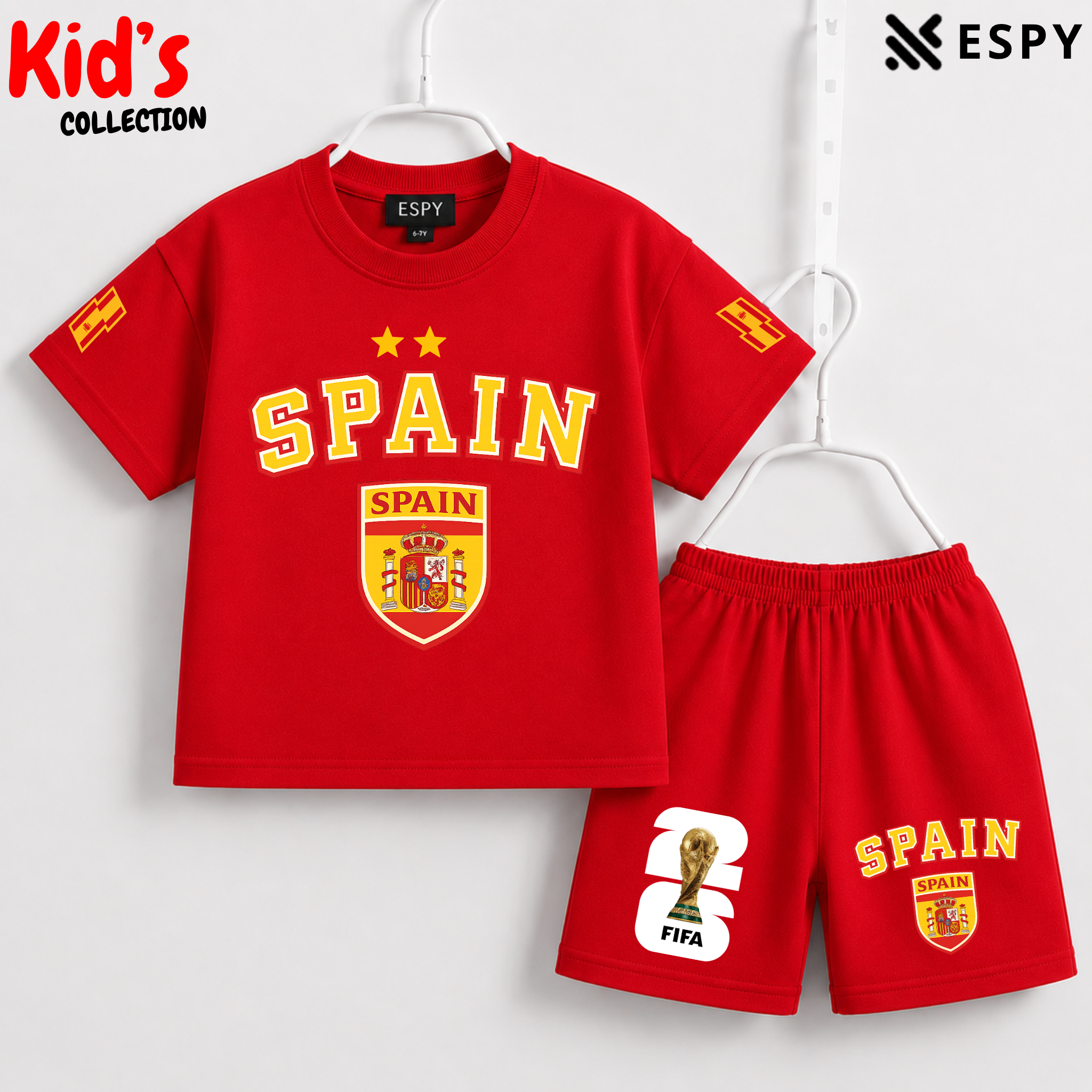 Kids Spain World Cup Champion Cotton T-Shirt & Shorts Set