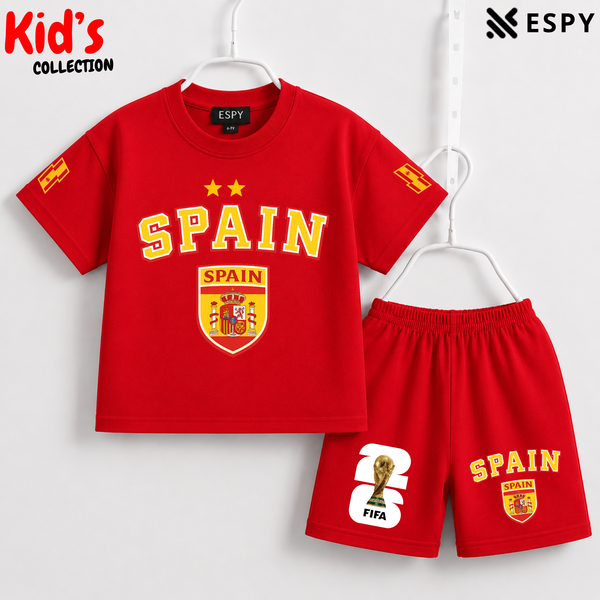 Kids Spain World Cup Champion Cotton T-Shirt & Shorts Set