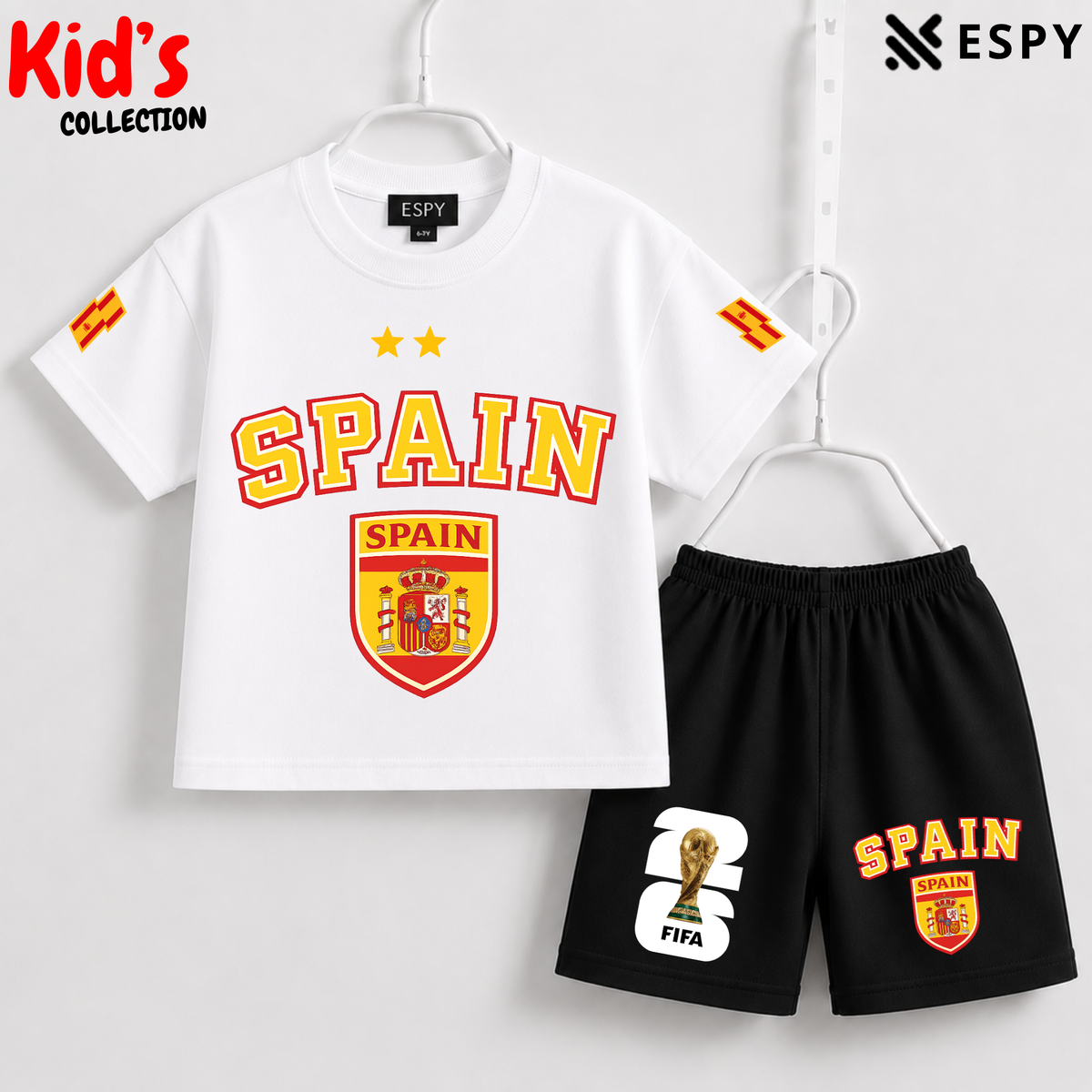 Kids Spain World Cup Champion Cotton T-Shirt & Shorts Set