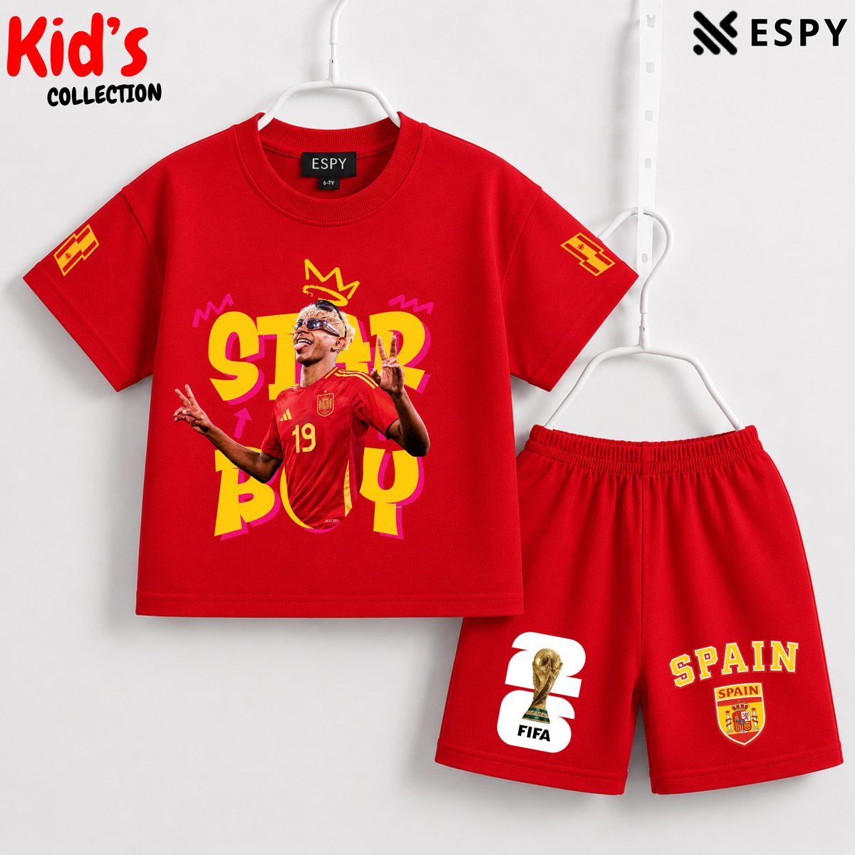 Kids Spain World Cup Champion Cotton T-Shirt & Shorts Set