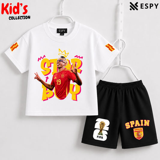 Kids Spain World Cup Champion Cotton T-Shirt & Shorts Set