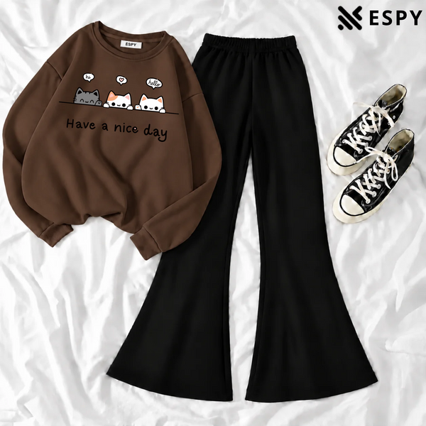 Women's Premium 2-Piece Sweatshirt & Flared Pants Co-Ord Set