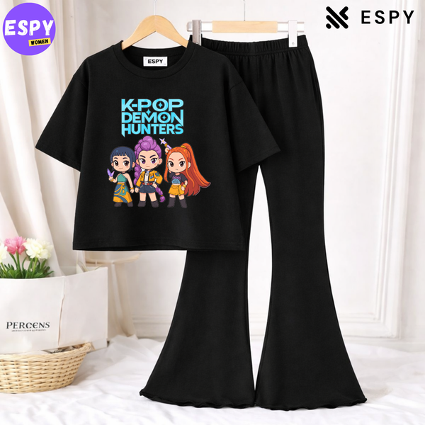 Trendy Women’s Co-Ord Set – Loose Fit Tee & Bootcut Pants