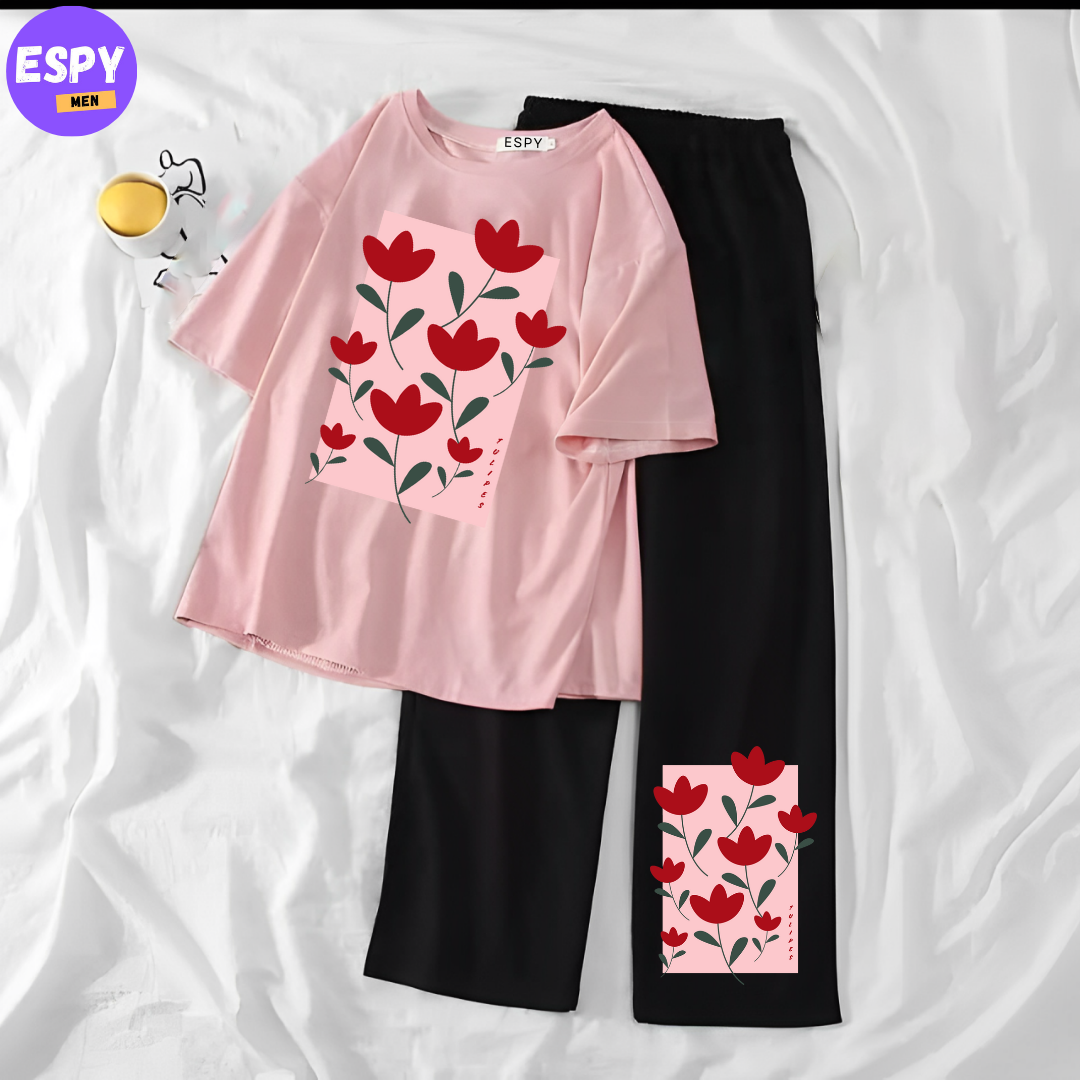 Women Summer Casual Two Piece Sets  Printed T-Shirt And Straight Pants Outfits