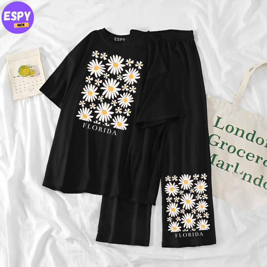 Women Summer Casual Two Piece Sets  Printed T-Shirt And Straight Pants Outfits