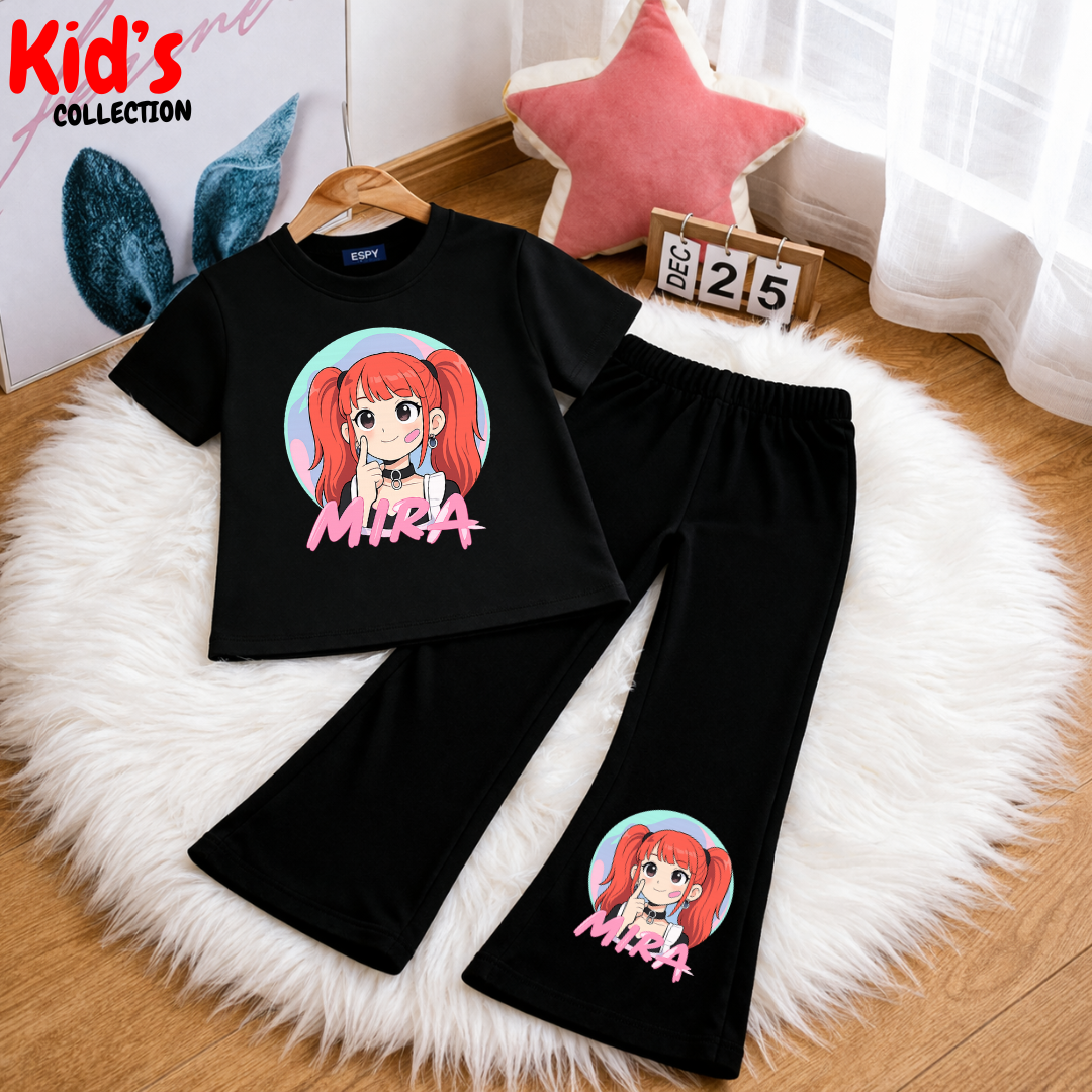Trendy Kids 2-Piece Outfit Set – Top & Black Flared Pants