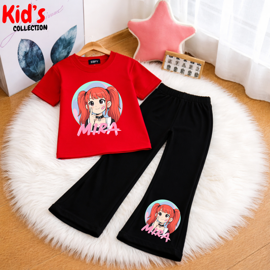 Trendy Kids 2-Piece Outfit Set – Top & Black Flared Pants