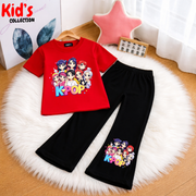 Trendy  Kids 2-Piece Outfit Set – K-pop Top & Black Flared Pants
