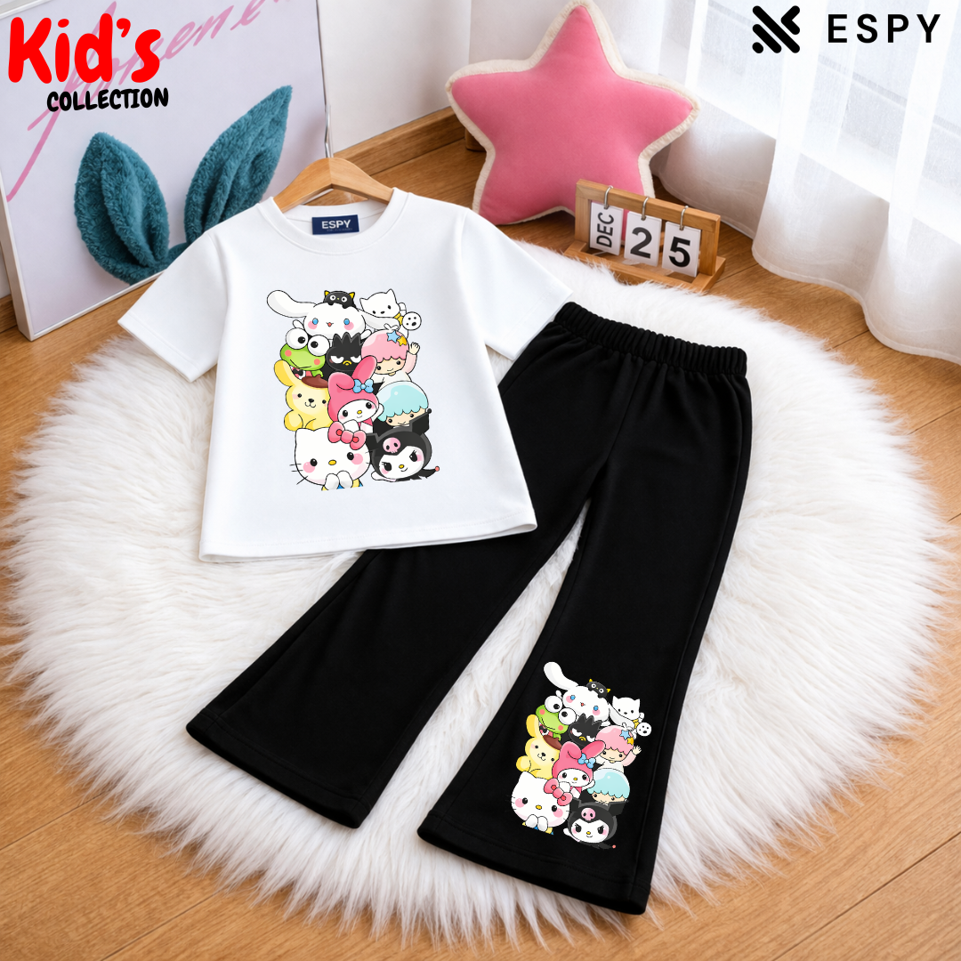 Trendy Kids 2-Piece Bts Outfit Set – Top & Black Flared Pants