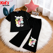 Trendy Kids 2-Piece Bts Outfit Set – Top & Black Flared Pants