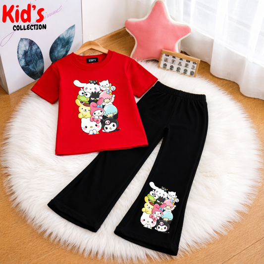 Trendy Kids 2-Piece Outfit Set – Top & Black Flared Pants