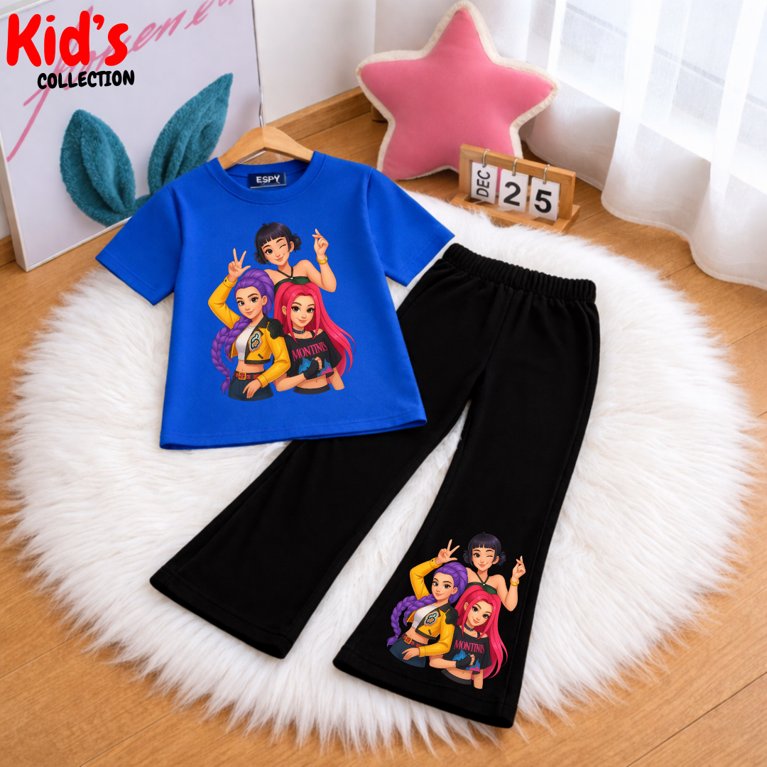 Trendy Huntrix Kids 2-Piece Outfit Set – Top & Black Flared Pants