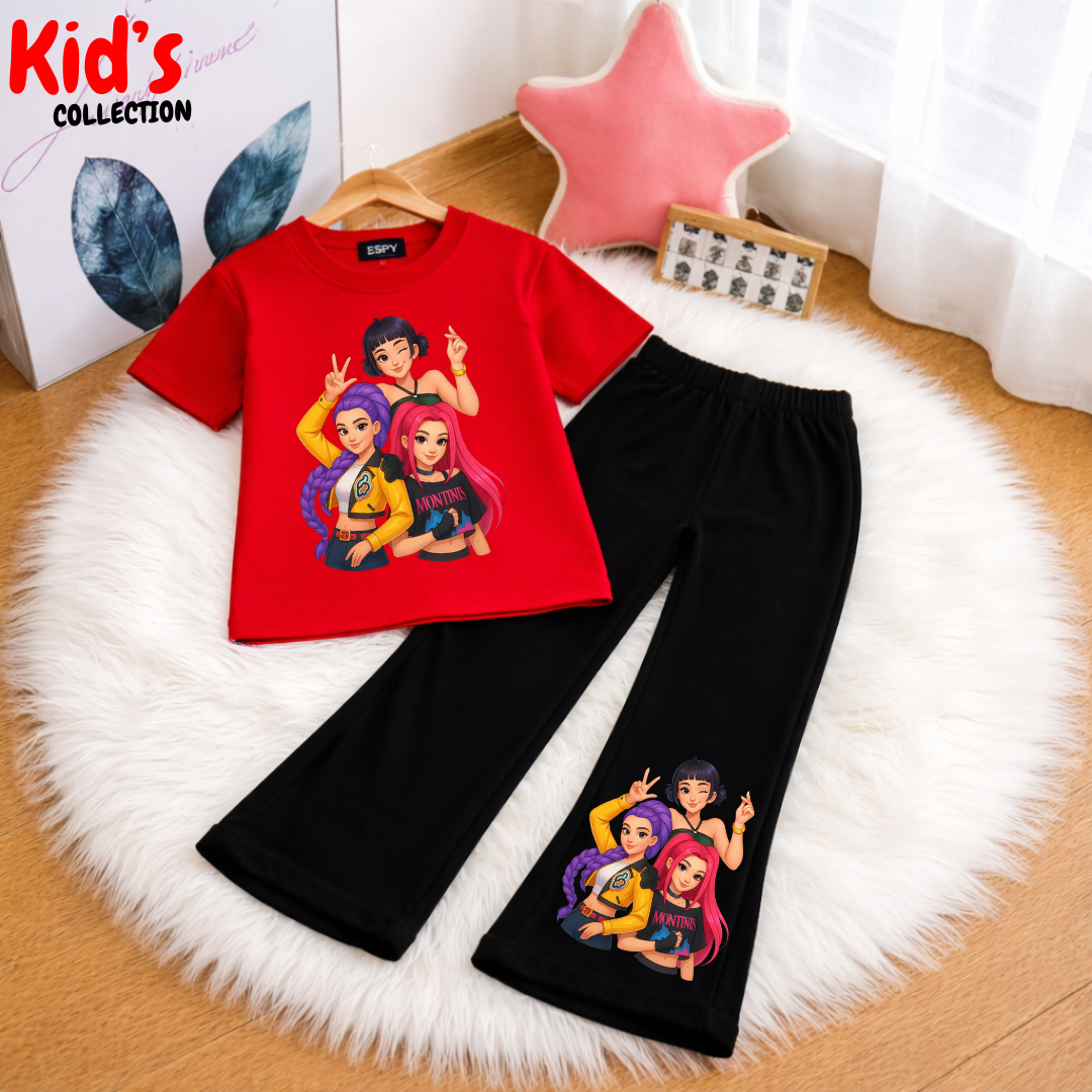 Trendy Huntrix Kids 2-Piece Outfit Set – Top & Black Flared Pants