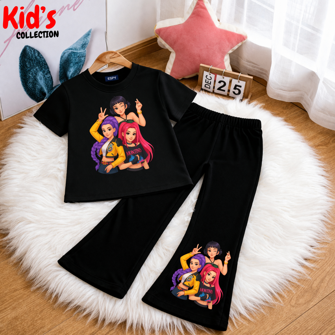 Trendy Huntrix Kids 2-Piece Outfit Set – Top & Black Flared Pants