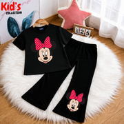 Trendy Kids Mini mouse 2-Piece Outfit Set – Top & Black Flared Pants