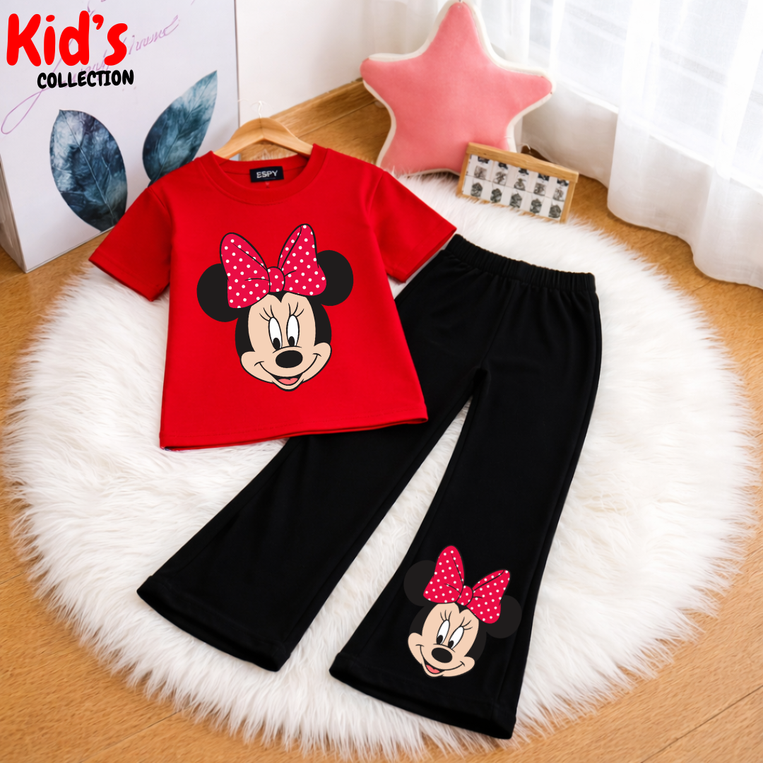 Trendy Kids Mini mouse 2-Piece Outfit Set – Top & Black Flared Pants