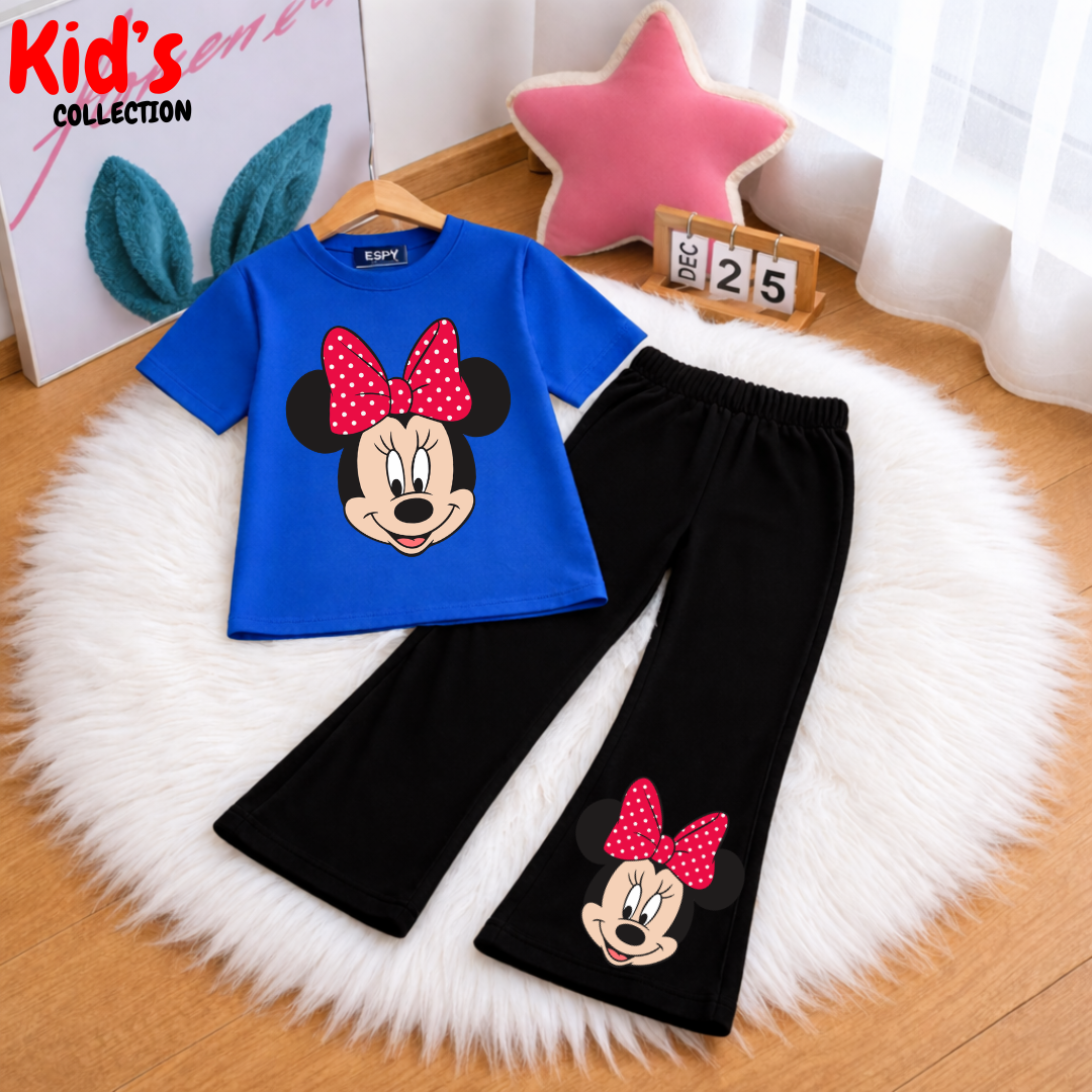 Trendy Kids Mini mouse 2-Piece Outfit Set – Top & Black Flared Pants